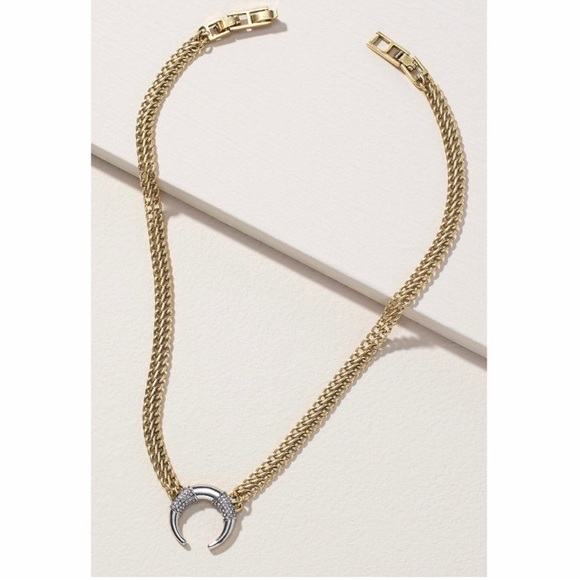 :: Stella & Dot | Double Take Silver + Gold + Pavé Horn Necklace - Picture 4 of 10